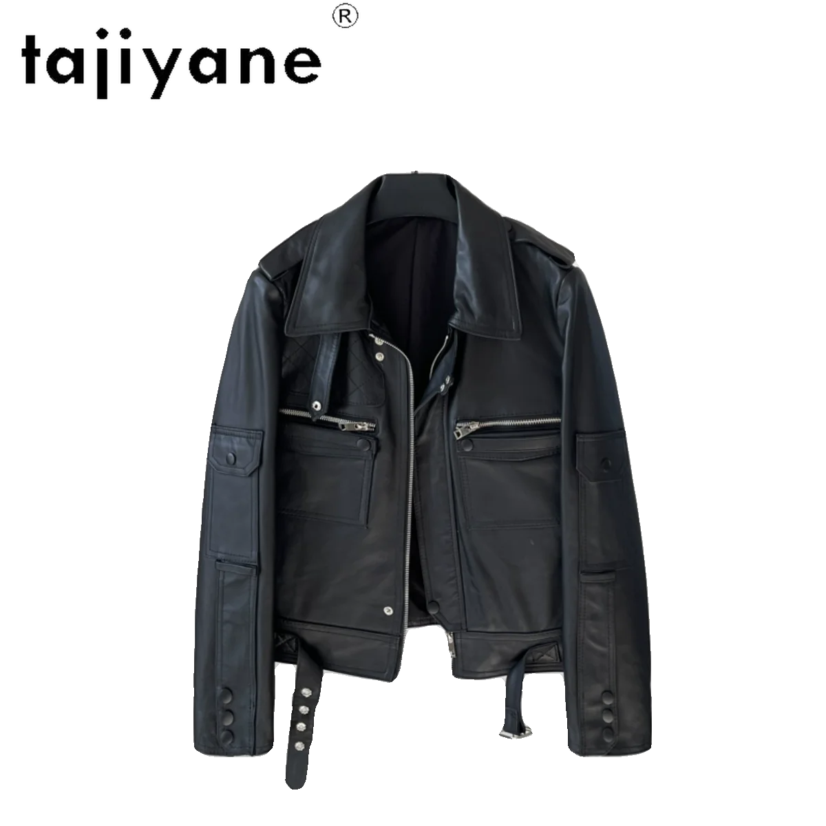 Tajiyane Real Leather Jacket Women Genuine Sheepskin Coat Zipper Lace Up Motorcycle Leather Coats and Jackets Roupas Femininas