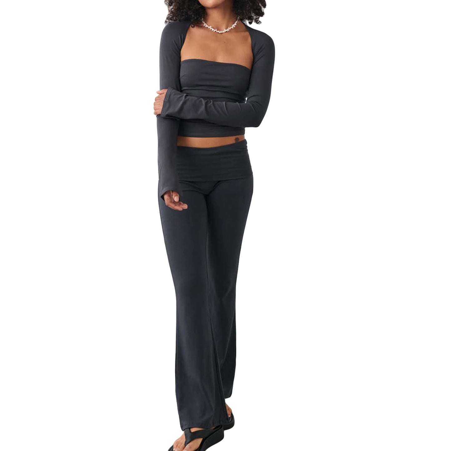 Trendy Women's Lounge Set: Comfy Crop Top & Stylish Yoga Pants Combo