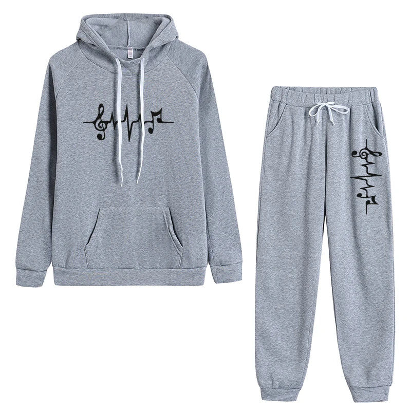 Hooded Sweatshirts Suit Fashion Printing Jogging Womens Tracksuit Casual Versatile Autumn Winter Clothing Fleece Warm Pants Set