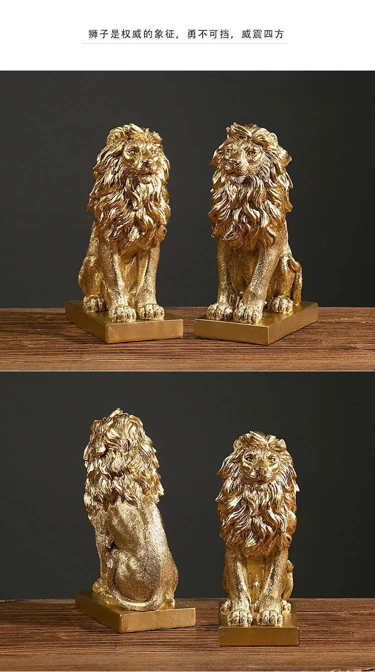 Resin African Animal King Statue Golden Lion Figurines Home Living Room Office Wild Power Crafts Decors Desktop Ornaments Gift