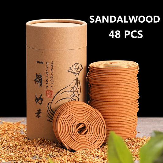 Incense Coils - 48PCS Natural Sandalwood Scent, Handmade Incense Coil, Burns for 2-4 Hours, Chemical-Free, Stress Relief