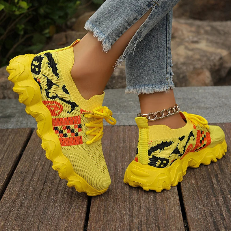 Vibrant Multi-Color Lace-Up Women's Thick Platform Sneakers for Ultimate Comfort and Style