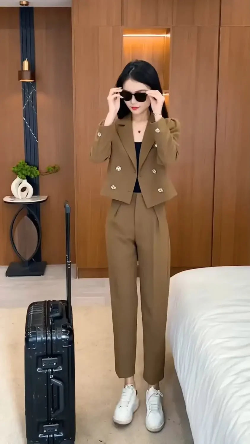 Baggy Blazer and Pant Sets for Women 2 Pieces Office Spring Autumn Suits Trousers Woman Wear To Work Professional Casual Elegant