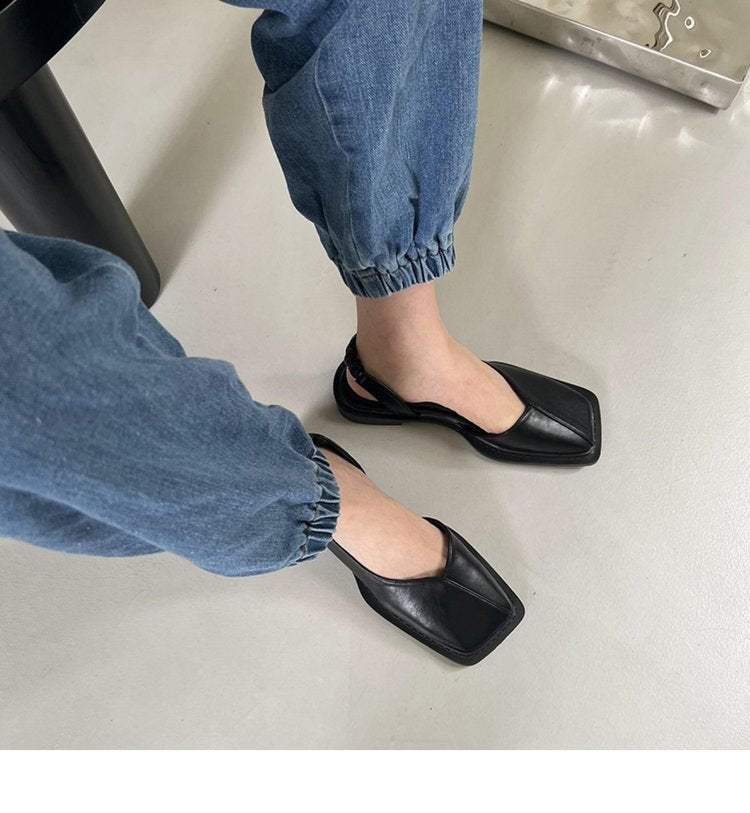 Elegant Square Heel Summer Sandals for Women with Elastic Band - Flat Casual Party Shoes