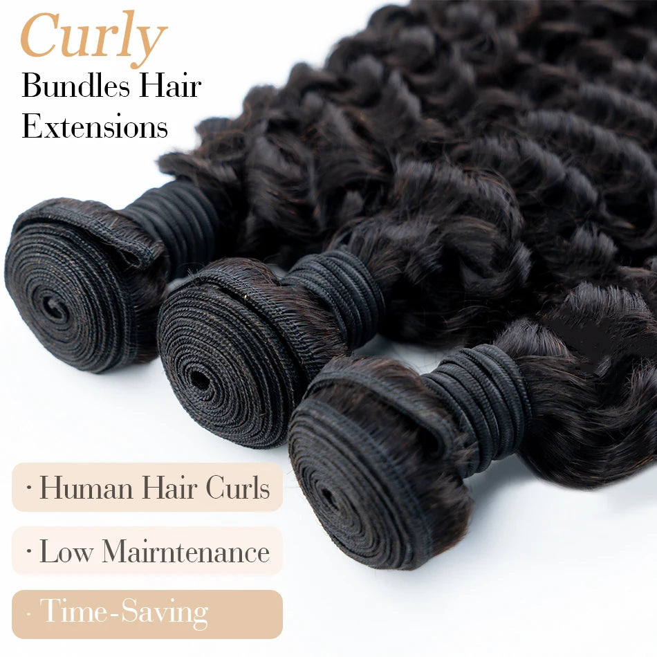 Luxury Indian Remy Curly Wave Hair Bundles - 10-30 Inches Natural Black 100% Human Hair Extensions