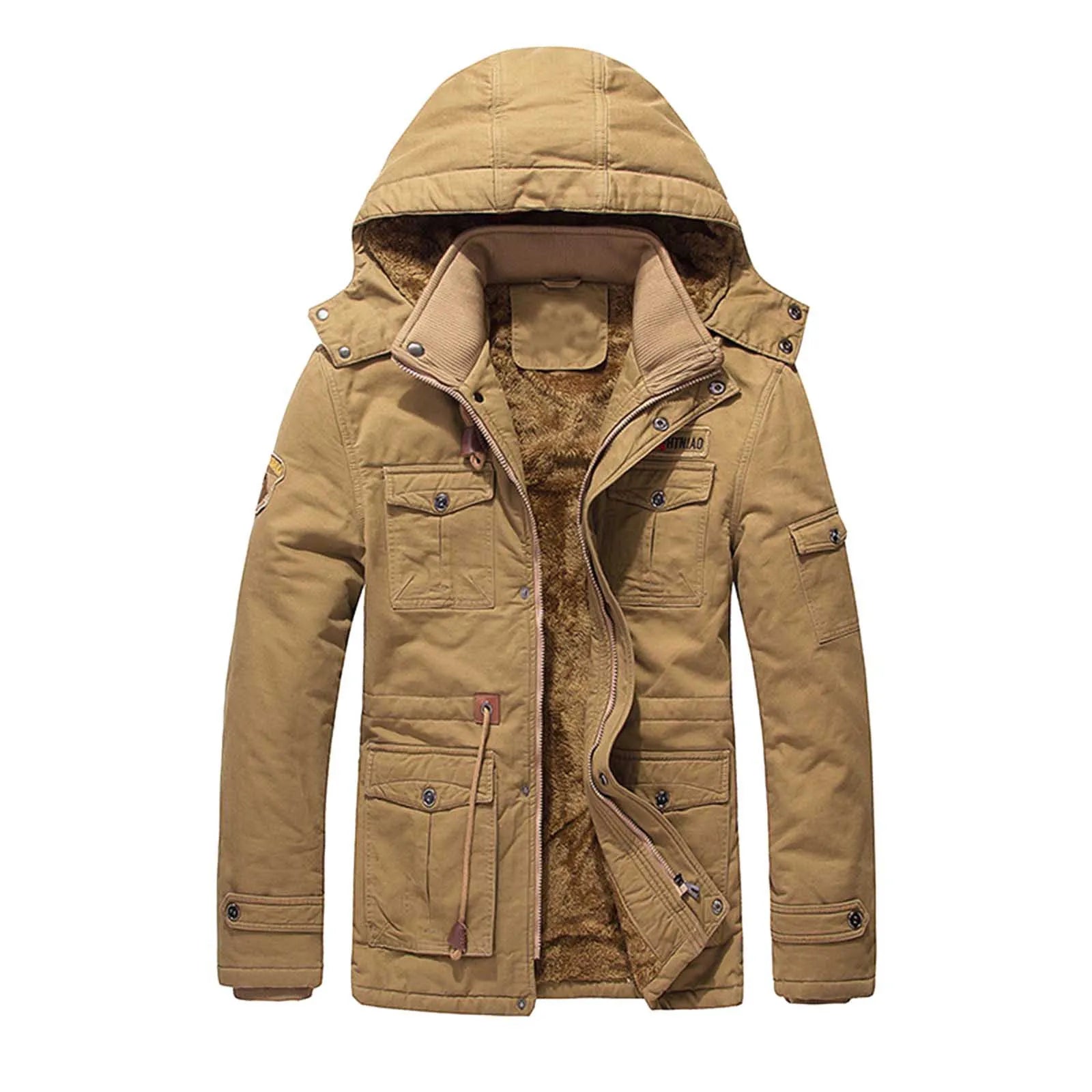 Men's Thick Hooded Winter Coat - Mid-Length Cargo Jacket with Fleece Vest for Big and Tall Sizes