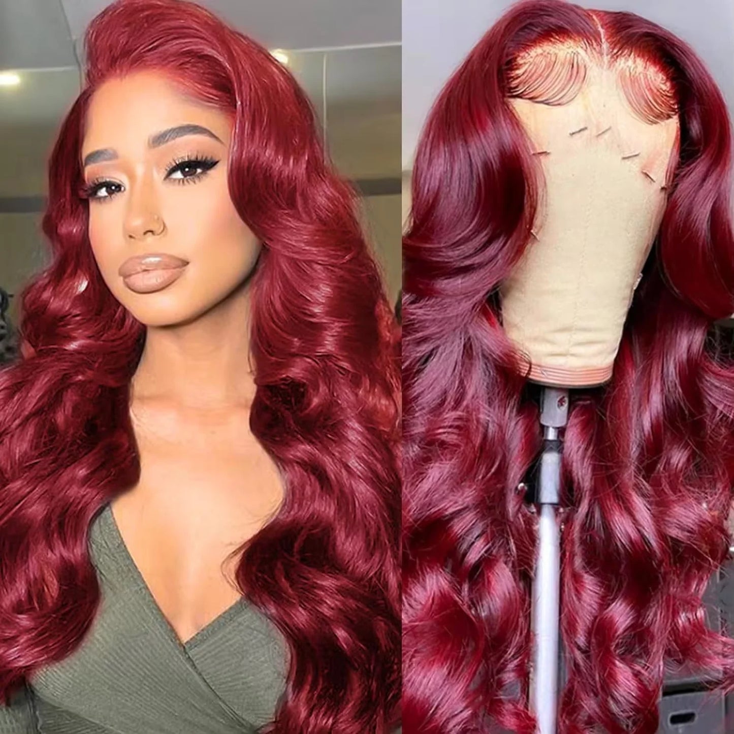 Burgundy Body Wave Lace Front Human Hair Wig for Black Women - 99J Remy HD Frontal Hairpiece