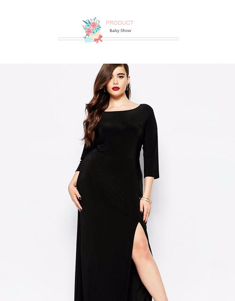 Plus Size Elegant Split Dress for Spring and Autumn