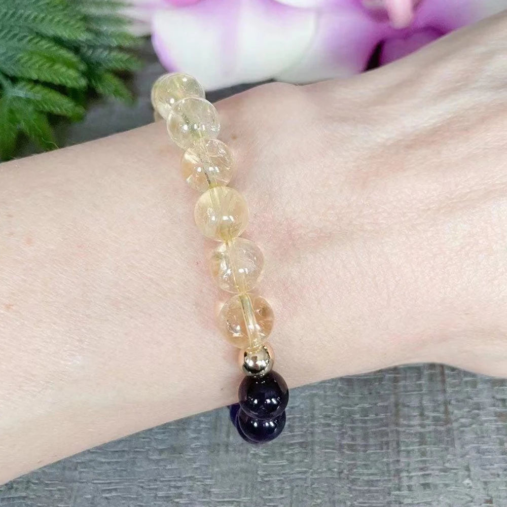 Ruberthen Healing Gemstone Bracelet for Women - Citrine & Amethyst Beaded Mala for Anxiety Relief and Yoga