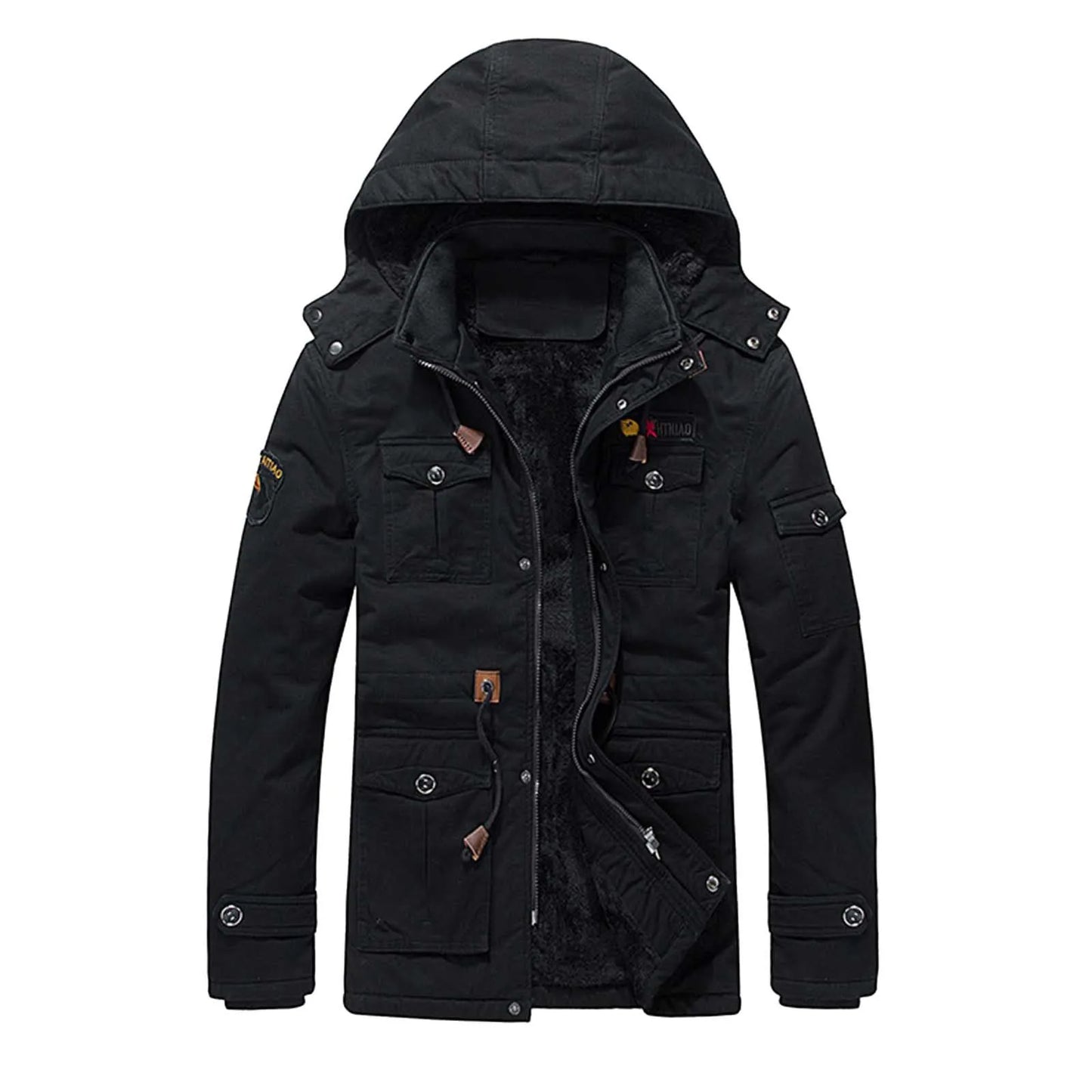 Men's Thick Hooded Winter Coat - Mid-Length Cargo Jacket with Fleece Vest for Big and Tall Sizes