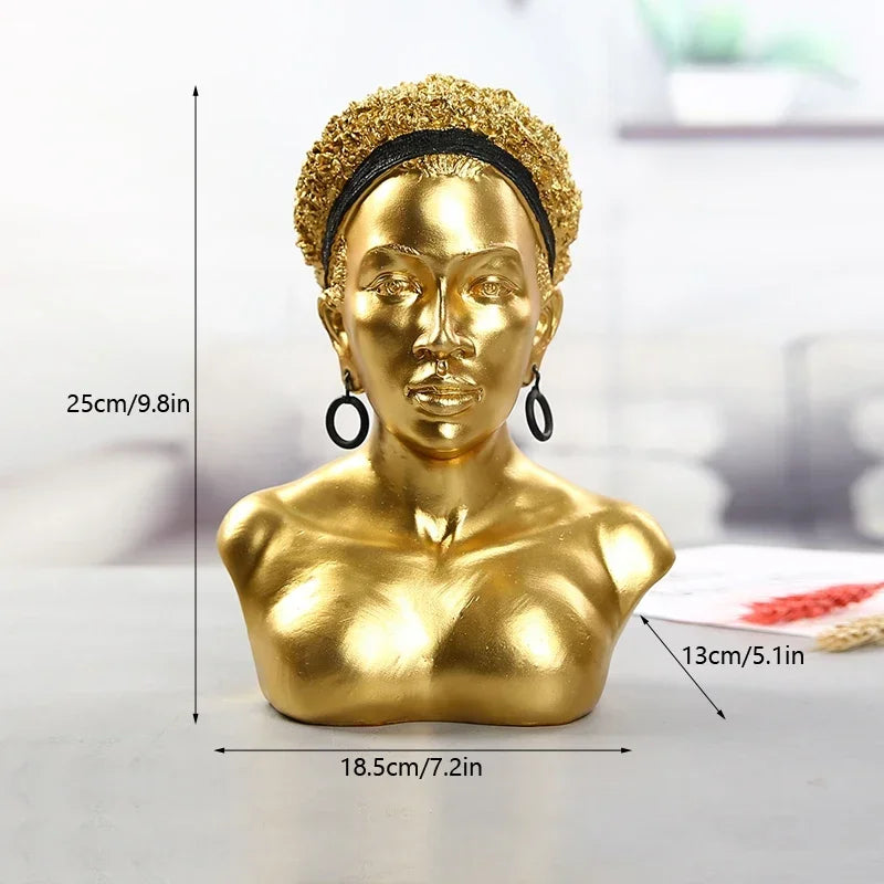 Resin African Black Woman Bust Statue American Figurines Sculpture Home Decor Living Room Shelf Display Cabinet Desk Decoration