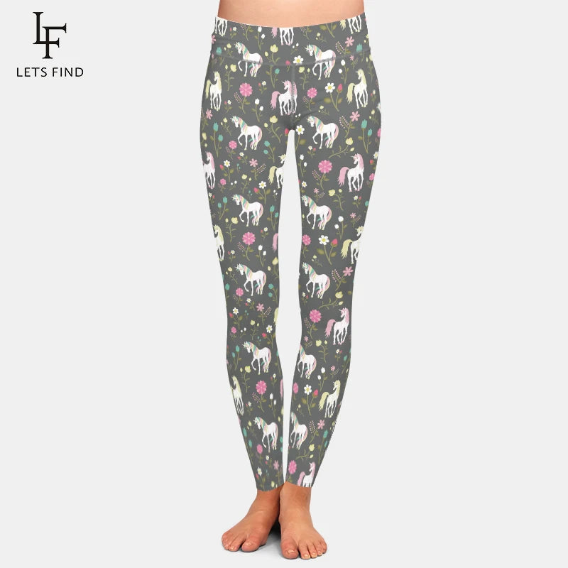 LETSFIND Women's High-Waist Unicorn Print Leggings - 3D Horse Pattern Fitness Pants for Stylish Workouts