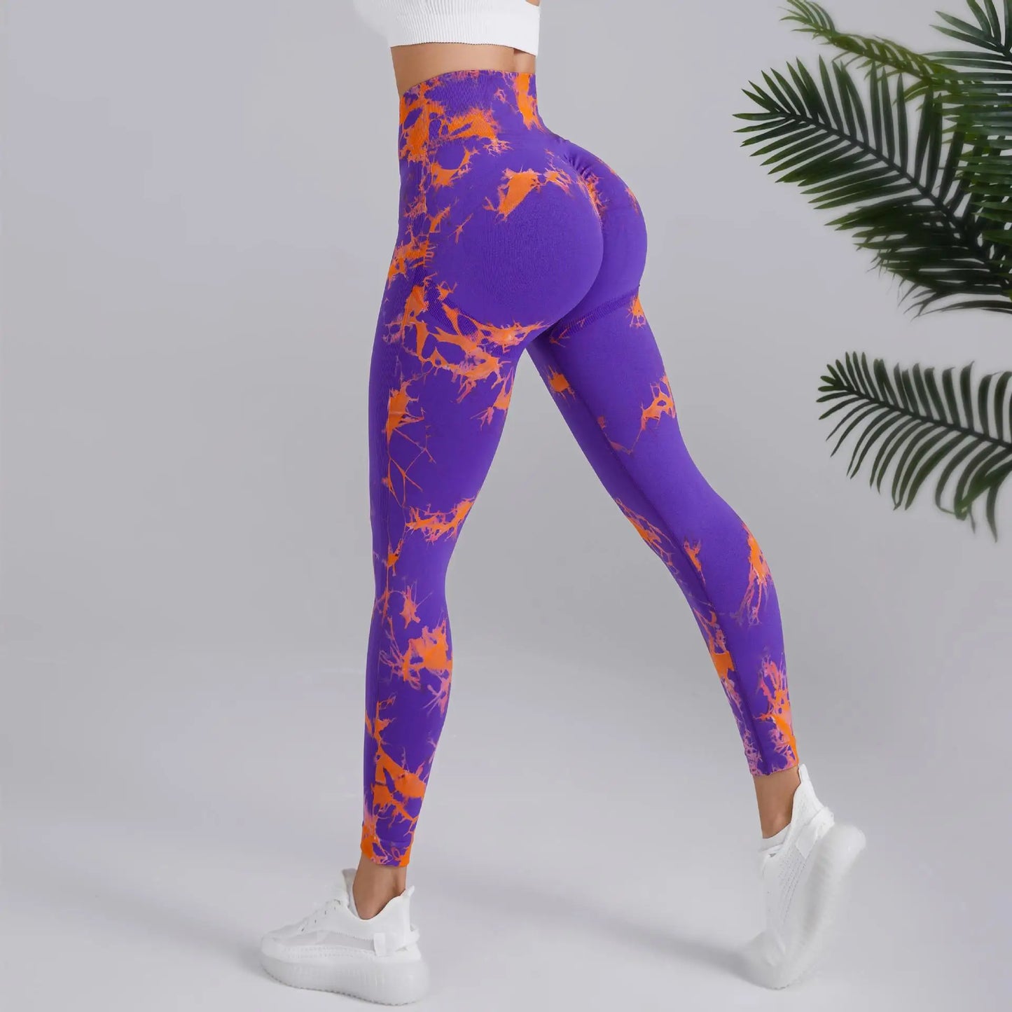 Women’s High-Elastic Bicolor Tie Dye Seamless Leggings for Gym and Yoga - Push Up Butt Design, Breathable Workout Tights