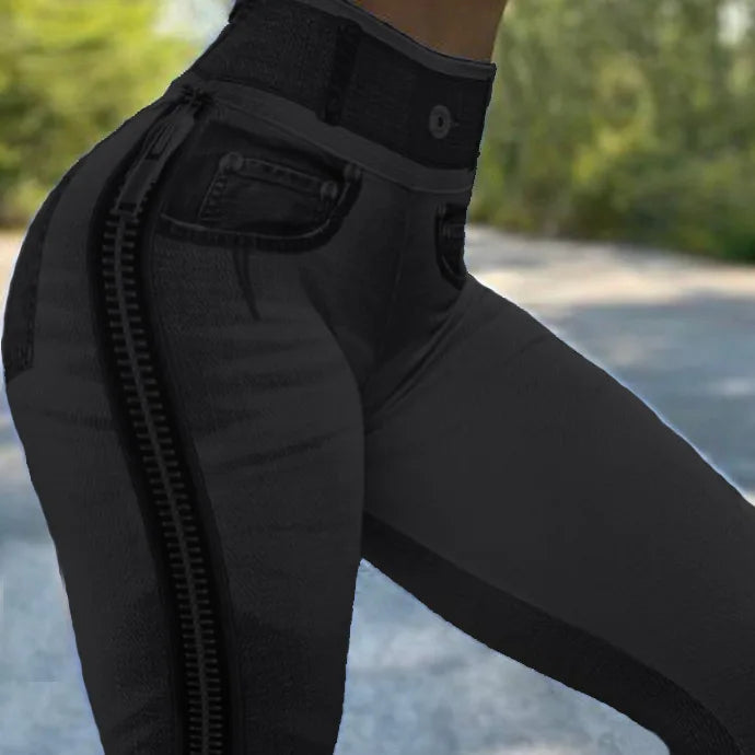 2024 Fall/Winter (S.M.L) Women's High-Waisted Elastic Denim-Look Leggings for Fitness and Yoga