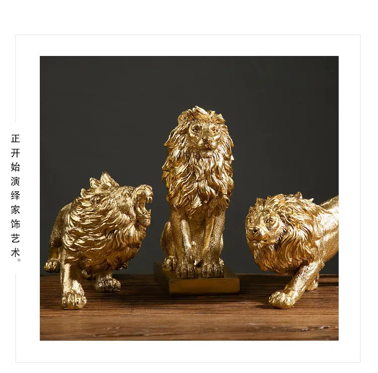 Resin African Animal King Statue Golden Lion Figurines Home Living Room Office Wild Power Crafts Decors Desktop Ornaments Gift