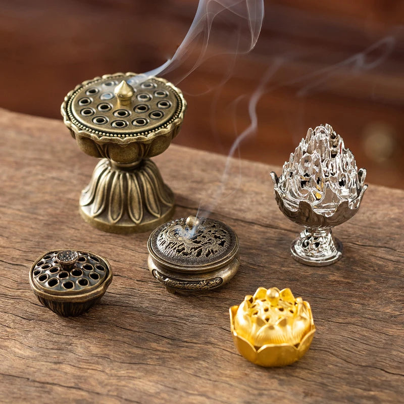 Alloy Incense Burner Stick Holder Plate - Buddhism Lotus Censer, Bronze Nasturtium Incense Burner with Dragon Design for Home Decor