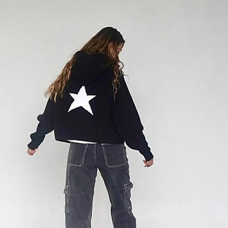 Trendy Star Print Hip Hop Sweater for Couples - Loose Fit Harajuku Style Casual Pullover