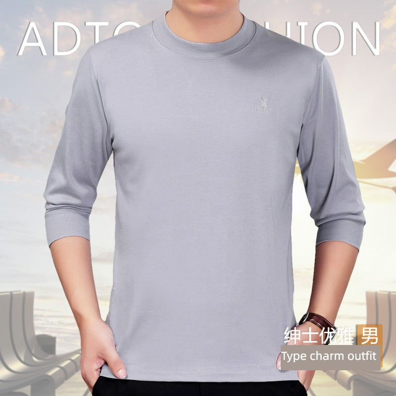 Cotton Long-Sleeve Half-Neck T-Shirt for Stylish Middle-Aged Dads