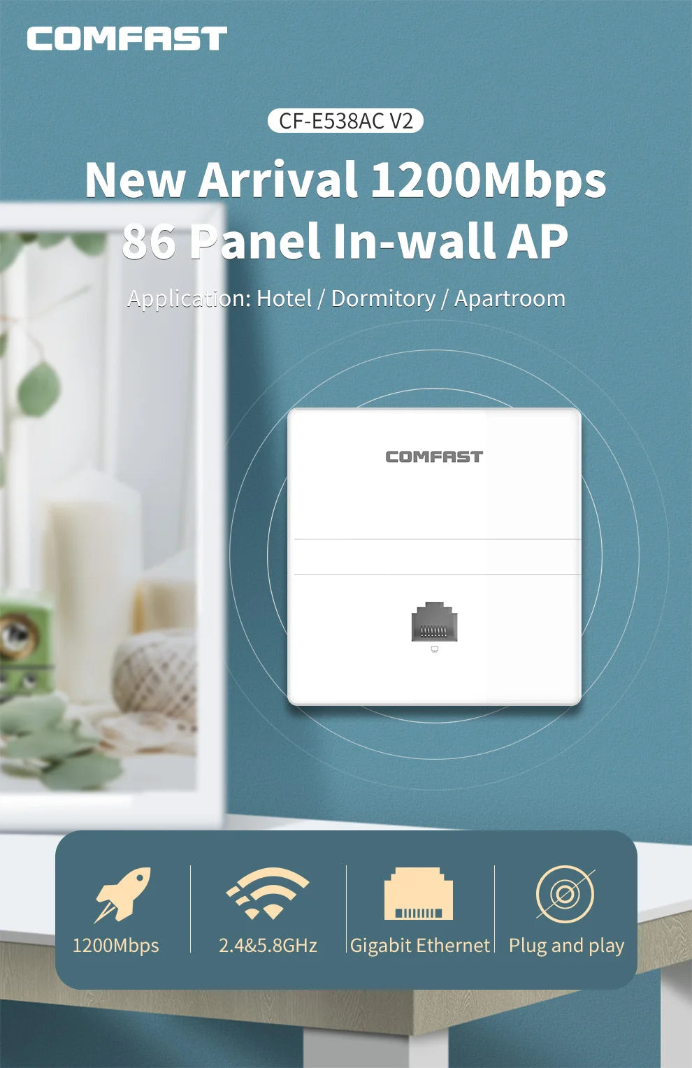 1200Mbps High-Speed Dual Band In-Wall Wi-Fi Access Point for Enhanced Connectivity