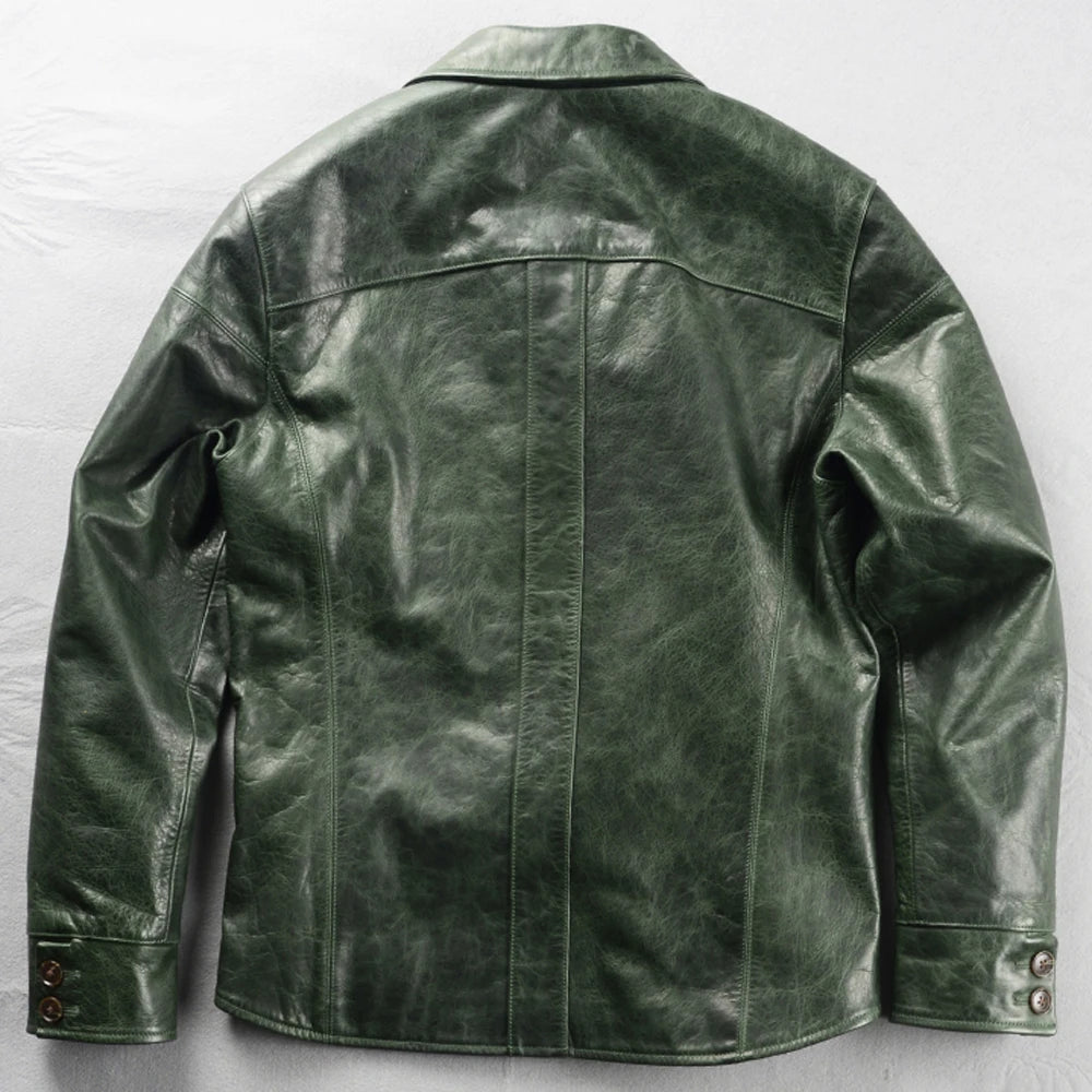 Big & Tall American M65 Horsehide Leather Jacket - Genuine Cowhide Overcoat in Green, Sizes Up to 6XL