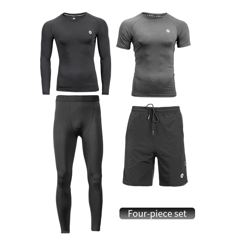 ROCKBROS Men's 5-Piece Tracksuit Set for Gym, Running & Fitness - Quick Drying Compression Sportswear