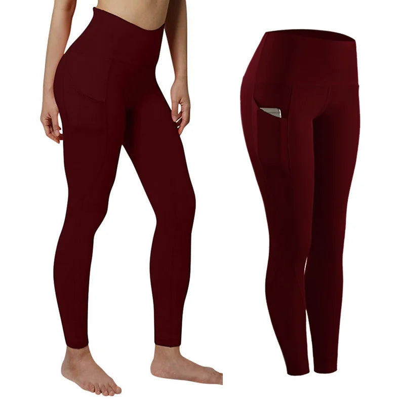 Stylish Women's High-Waisted Skinny Leggings with Pockets for Gym, Running, and Yoga