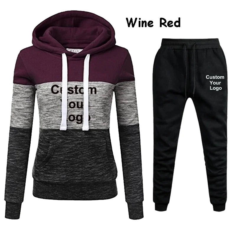 Personalized Women's Jogging Tracksuit: Custom Logo Hoodie & Sweatpants Set