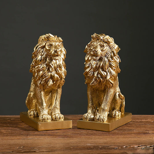 Resin African Animal King Statue Golden Lion Figurines Home Living Room Office Wild Power Crafts Decors Desktop Ornaments Gift