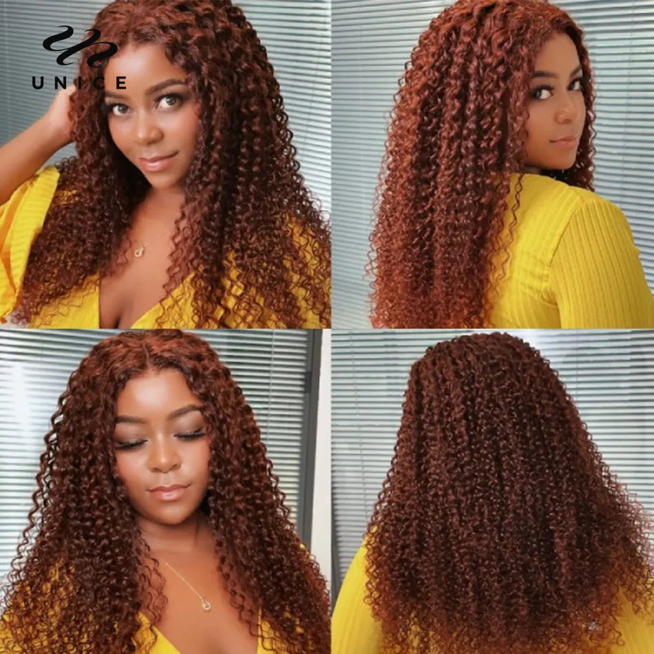 UNICE Reddish Brown Curly Human Hair Bundles - 3PCS 100% Remy Hair Extensions for Sew-Ins and Quick Weaves