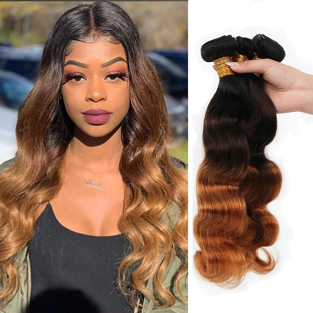 Ombre Brown 10A Brazilian Body Wave Remy Hair Extensions – T1B/4/30 Bundles (Set of 3)