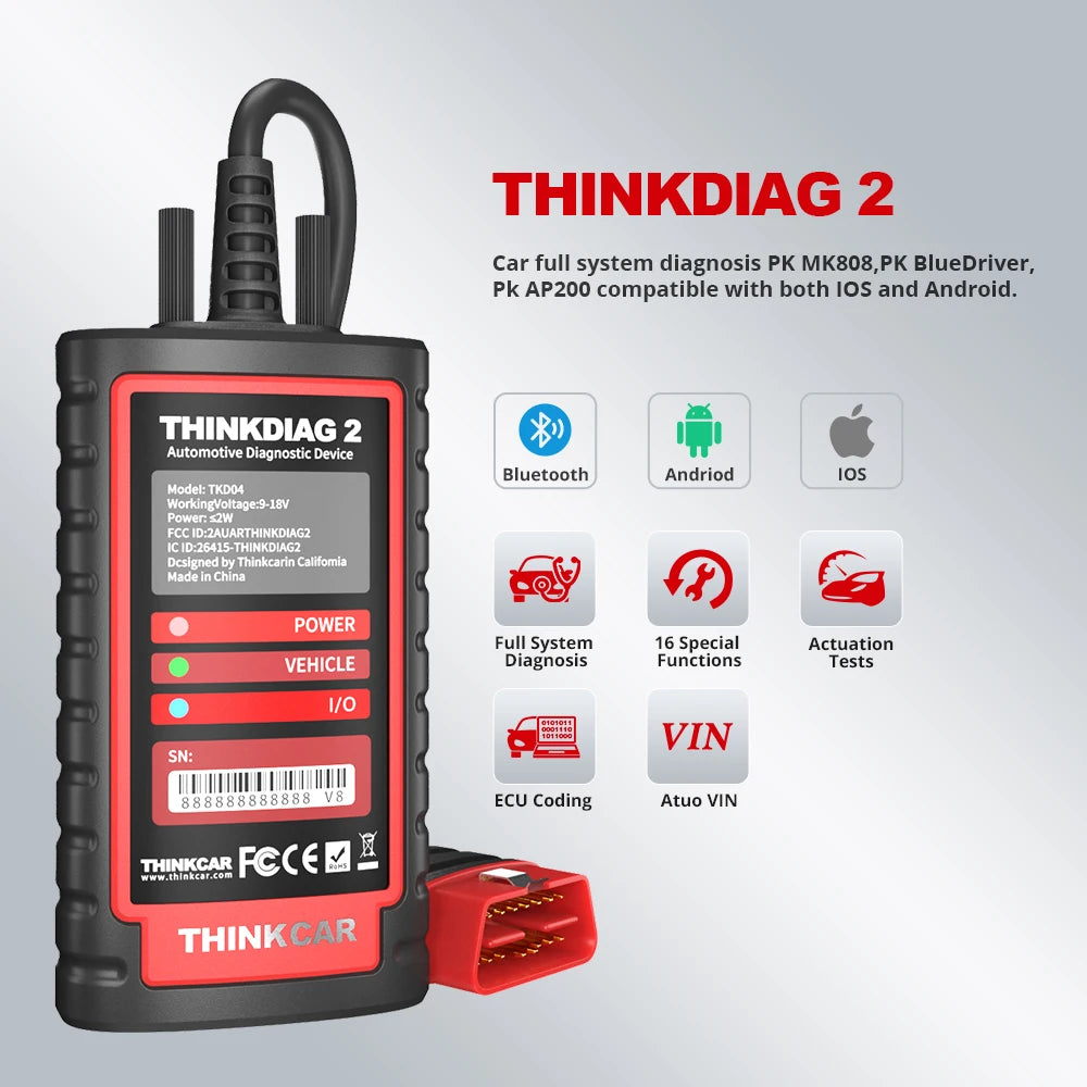 THINKCAR ThinkDiag 2 Pro OBD2 Diagnostic Scanner with All-System Support and Advanced Reset Functions