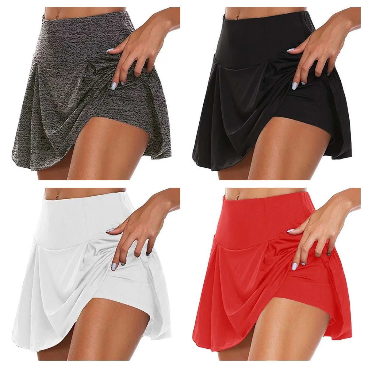 2023 Women's Athletic Skirts for Summer Fitness - Solid Color Running, Tennis & Yoga Skirts with Built-in Liner, Sizes S-5XL