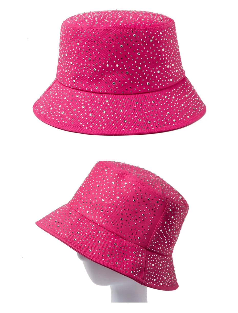 Chic Rhinestone-Studded Y2K Bucket Hat for Women - Stylish Cotton Panama Cap for Spring and Summer Escapades