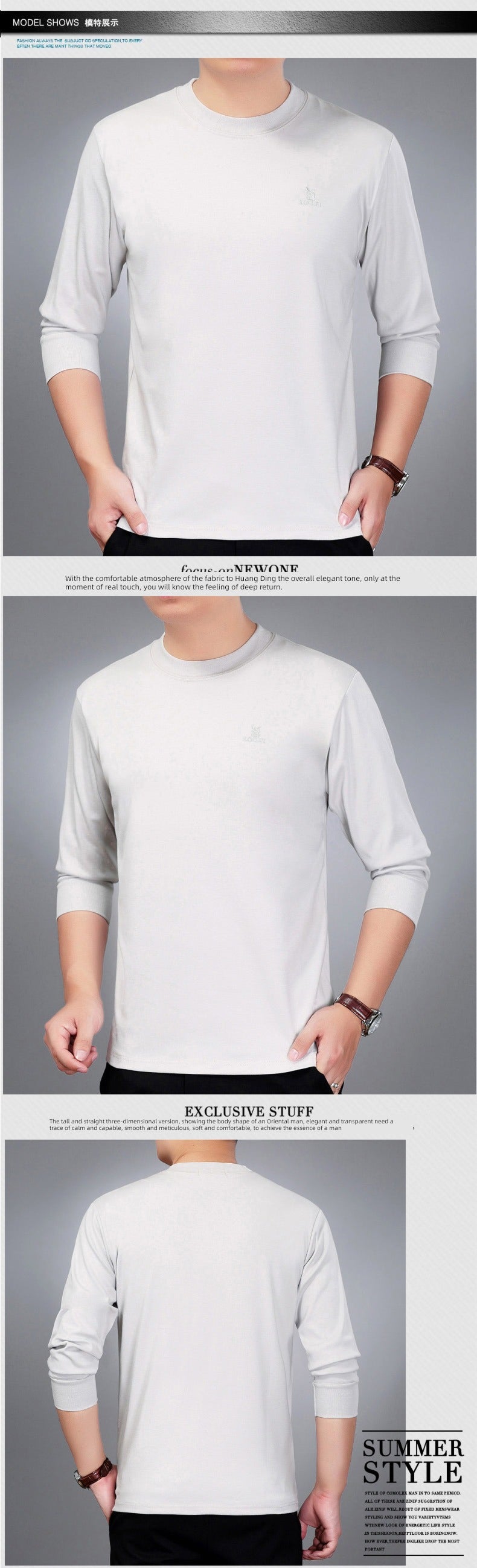 Cotton Long-Sleeve Half-Neck T-Shirt for Stylish Middle-Aged Dads