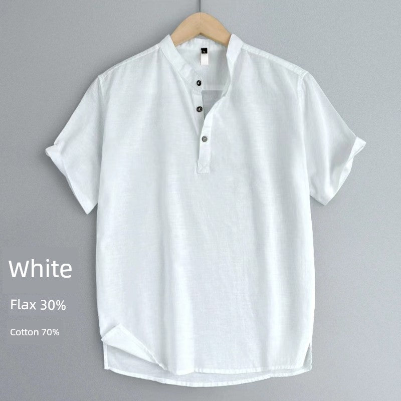 Men Short Sleeve Breathable Retro Thin Plus Size Linen