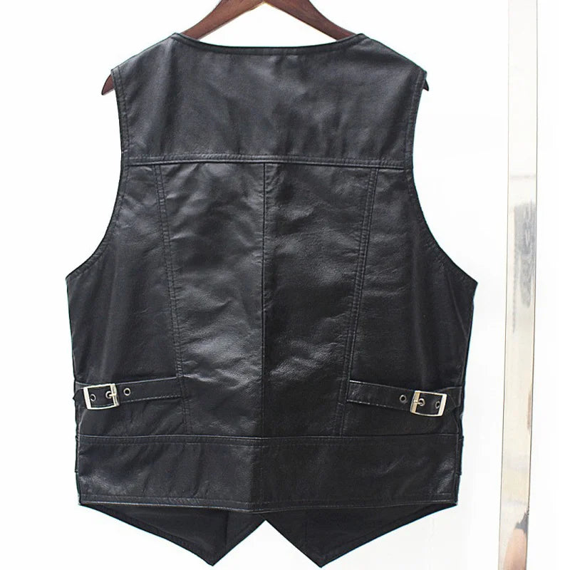 Waistcoat Multi Cowhide Pocket Mens Suit Dress Vest Genuine Leather Weskit Vest For Big and Tall Man Real Leather Blazer Vest