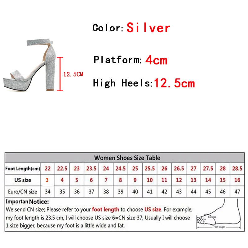 Liyke Elegant High Heel Rhinestone Platform Sandals for Women - Open Toe Ankle Strap Summer Wedding Party Shoes