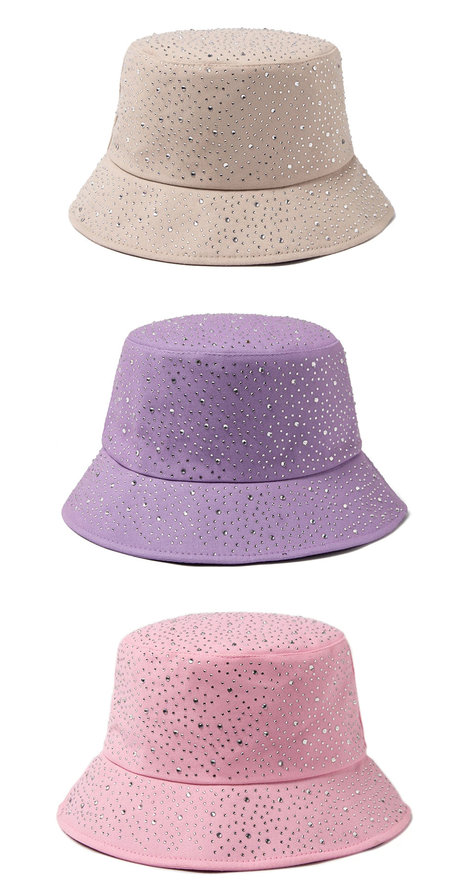 Chic Rhinestone-Studded Y2K Bucket Hat for Women - Stylish Cotton Panama Cap for Spring and Summer Escapades