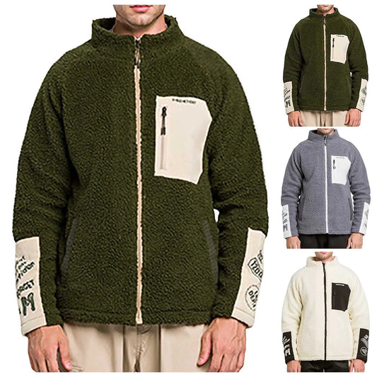 Personalized Color Block Lambswool Zip-Up Fleece Jacket for Men