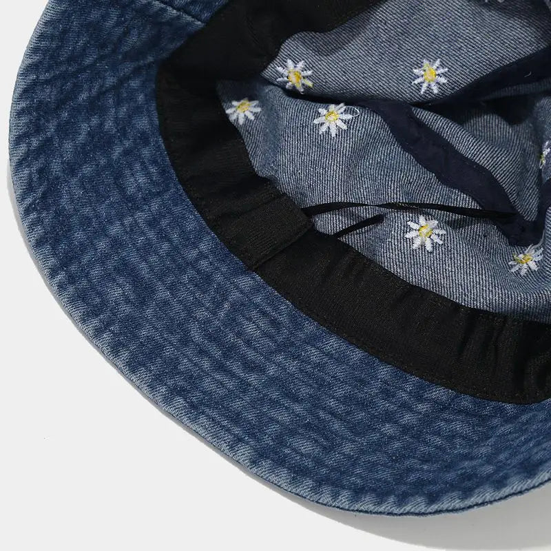 Stylish Embroidered Denim Bucket Hat - Unisex Sun Cap for Year-Round Outdoor Fun