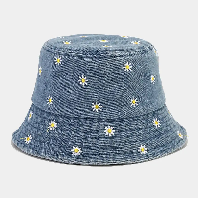 Stylish Embroidered Denim Bucket Hat - Unisex Sun Cap for Year-Round Outdoor Fun