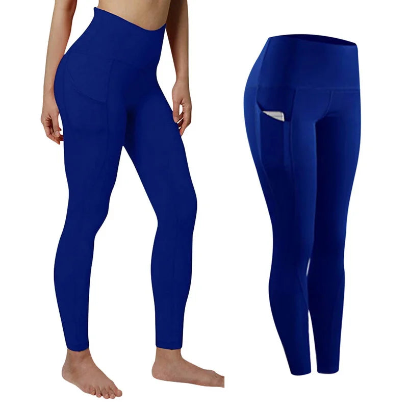 Stylish Women's High-Waisted Skinny Leggings with Pockets for Gym, Running, and Yoga