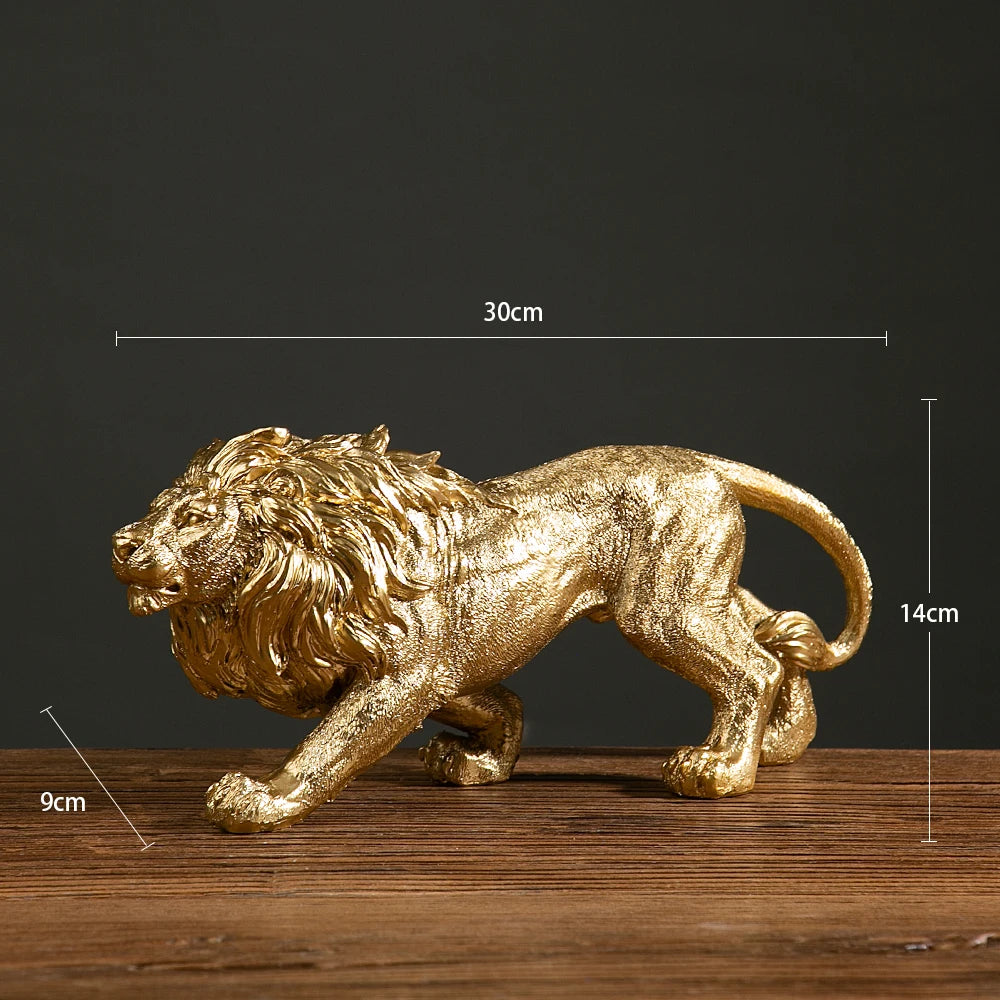 Resin African Animal King Statue Golden Lion Figurines Home Living Room Office Wild Power Crafts Decors Desktop Ornaments Gift