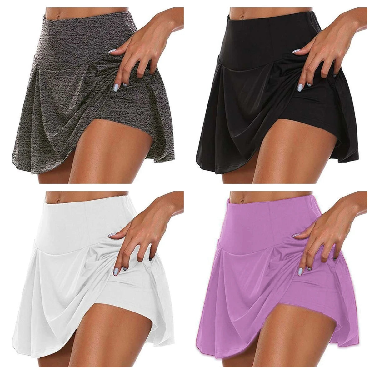 2023 Women's Athletic Skirts for Summer Fitness - Solid Color Running, Tennis & Yoga Skirts with Built-in Liner, Sizes S-5XL