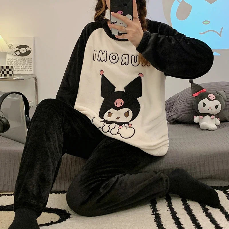 Cozy Sanrio Kuromi Winter Pajama Sets for Women - Adorable Soft Sleepwear & Cartoon Home Wear Gift