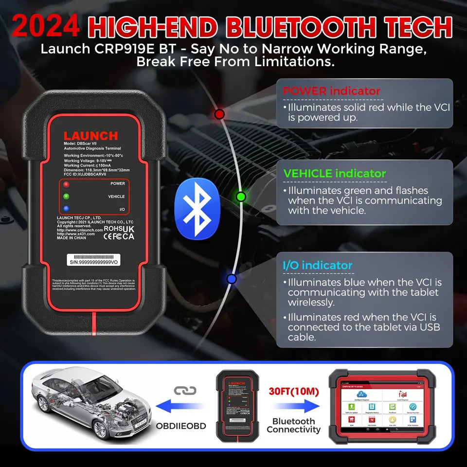 2024 LAUNCH X431 CRP919E BT OBD2 Scanner - Advanced Bidirectional Diagnostic Tool with CAN FD/DoIP Support and Bluetooth Connectivity