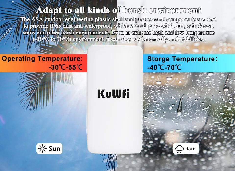 KuWFi Long-Range Outdoor Wi-Fi Extender – Signal Boosting Up to 1KM!