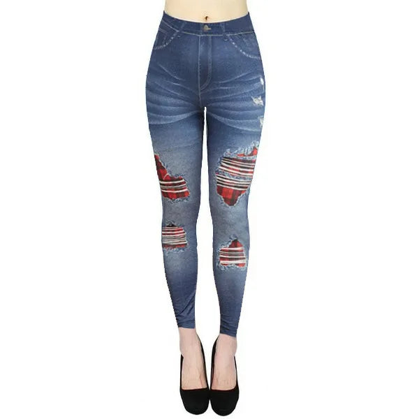 2024 Fall/Winter (S.M.L) Women's High-Waisted Elastic Denim-Look Leggings for Fitness and Yoga