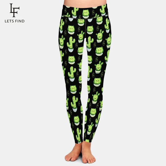 LETSFIND Cartoon Cactus High Waist Leggings for Women - Stylish and Comfortable Fitness Wear