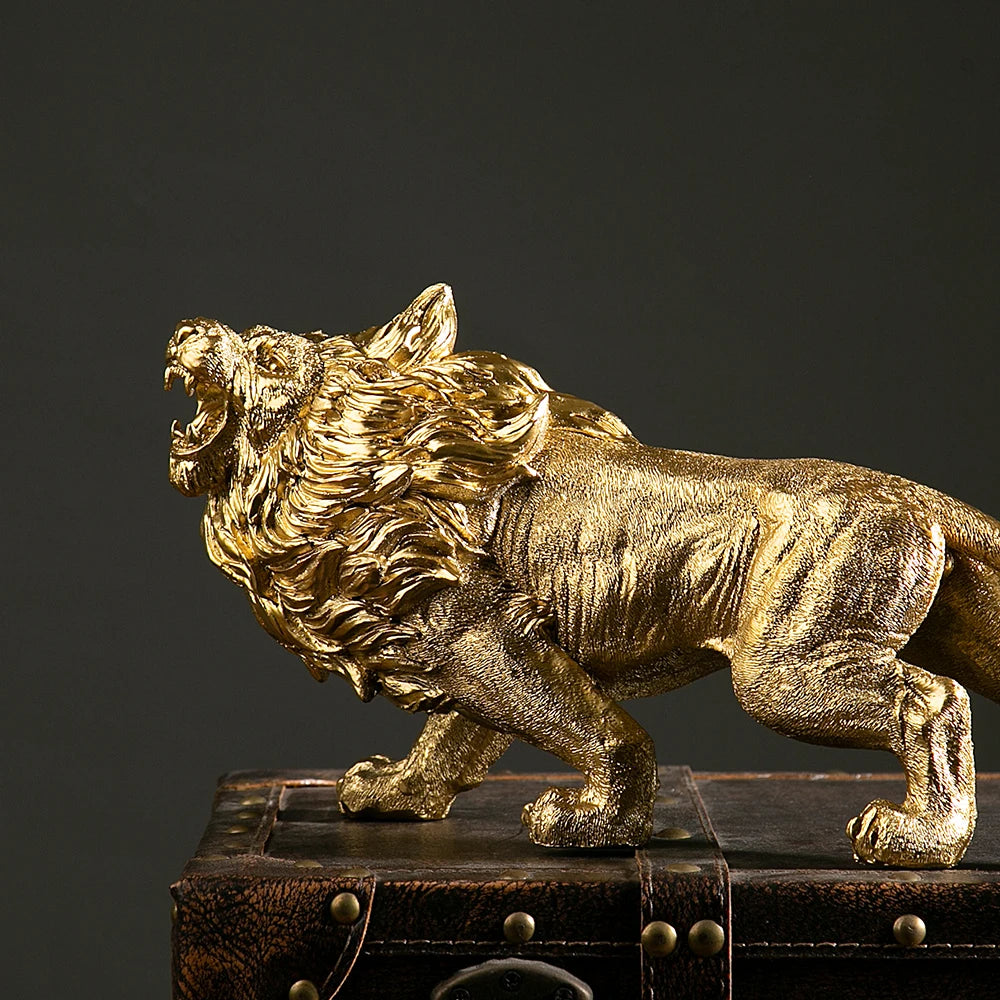 Resin African Animal King Statue Golden Lion Figurines Home Living Room Office Wild Power Crafts Decors Desktop Ornaments Gift